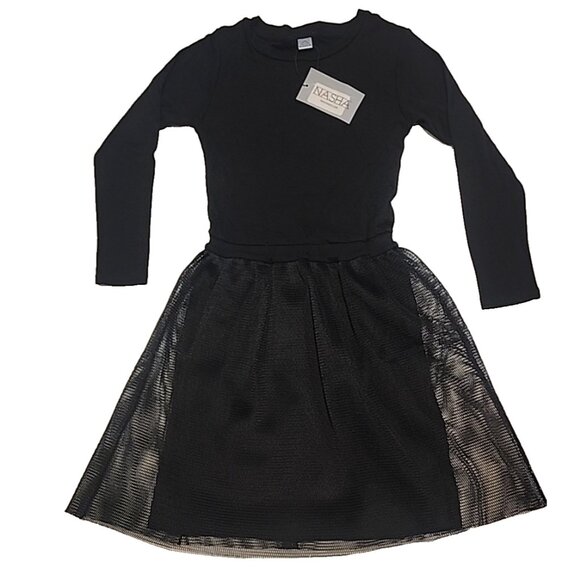 NASHA size 10 - 12 Girls black long sleeve formal party Dress cotton mesh skirt - Picture 1 of 7